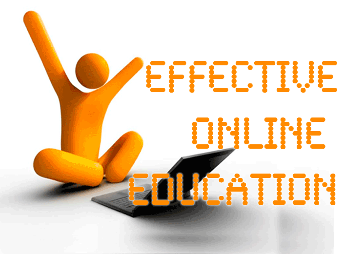 Orange person sitting in front of lap top - text reads "Effectie Online Education"